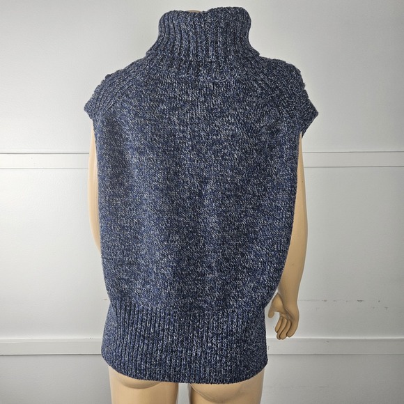 Veronica Beard Collina Heathered Blue Cable Knit Turtleneck Sweater Vest M/L - Picture 3 of 11